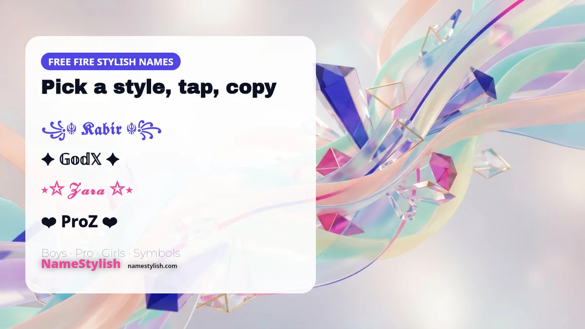 Free Fire stylish name styles for boys, pro players and girls, ready to copy