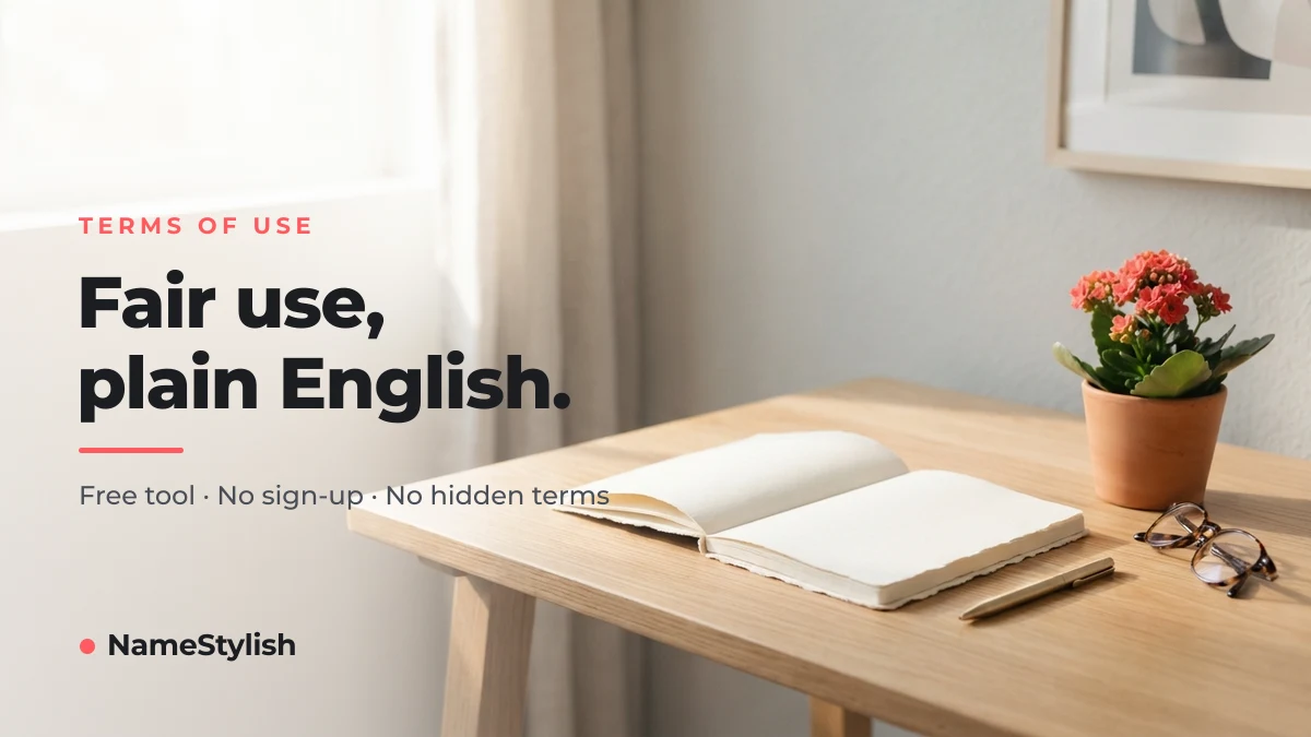 NameStylish terms of use — free stylish name tool, fair use in plain English