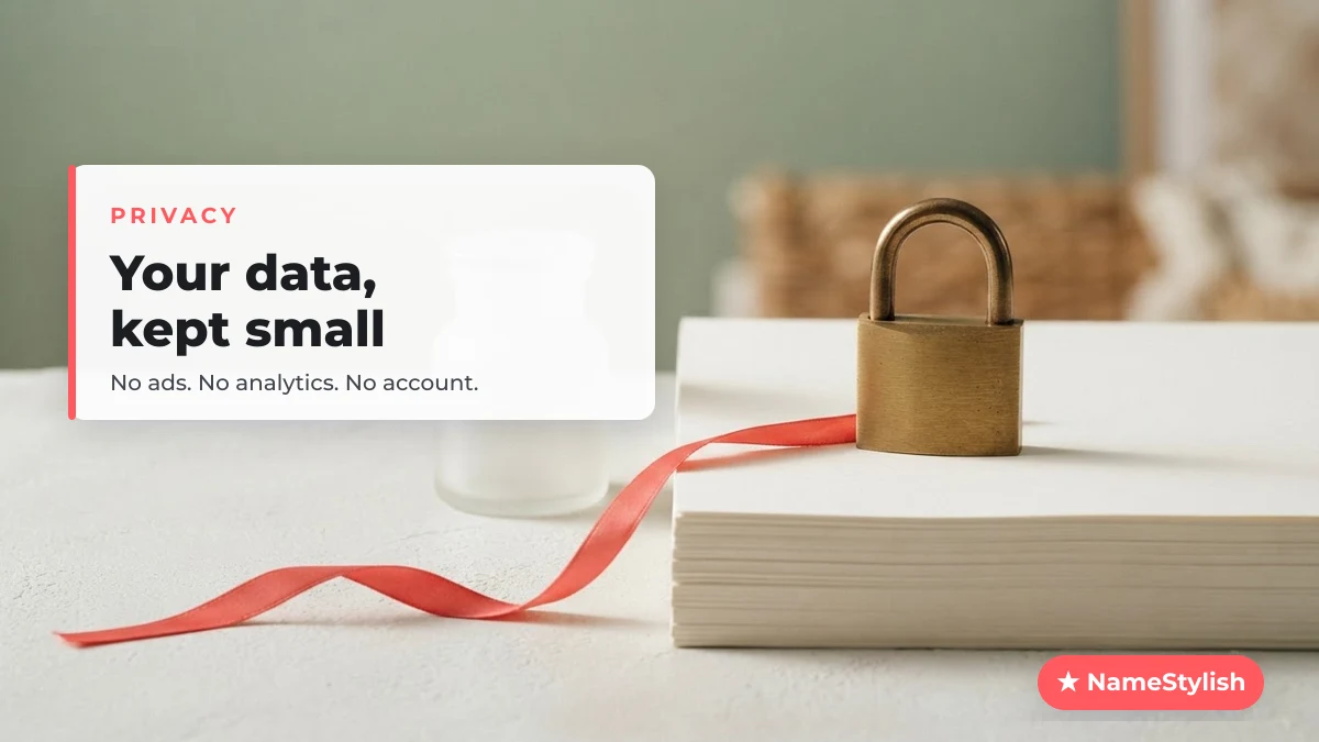 NameStylish privacy policy — no ads, no analytics, no account