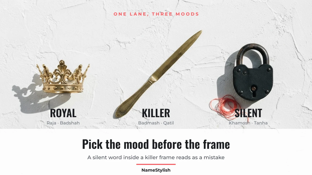 The three attitude name shelves for boys: royal, killer and silent