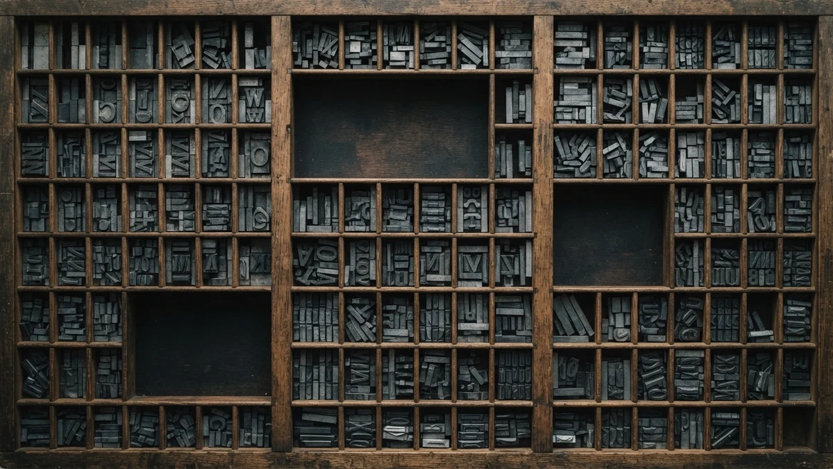Printer's type case with three empty compartments, like characters a name field cannot store Printer's type case with three empty compartments, like characters a name field cannot store