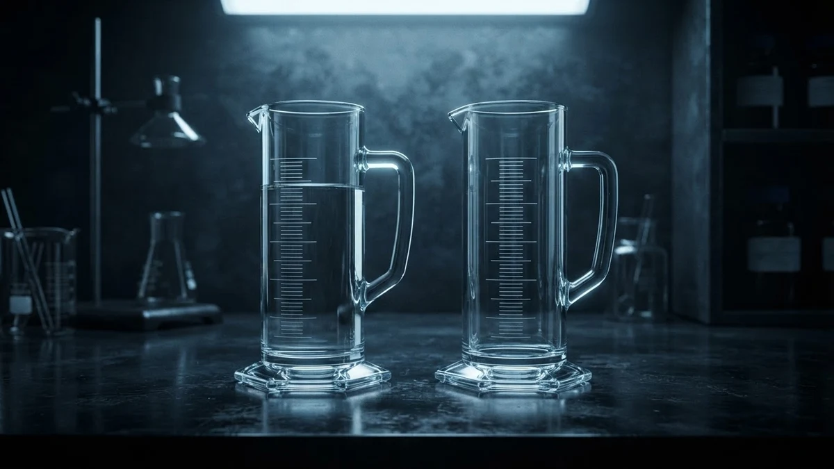 Two measuring cylinders, one filled and one empty, illustrating filler characters versus whitespace Two measuring cylinders, one filled and one empty, illustrating filler characters versus whitespace